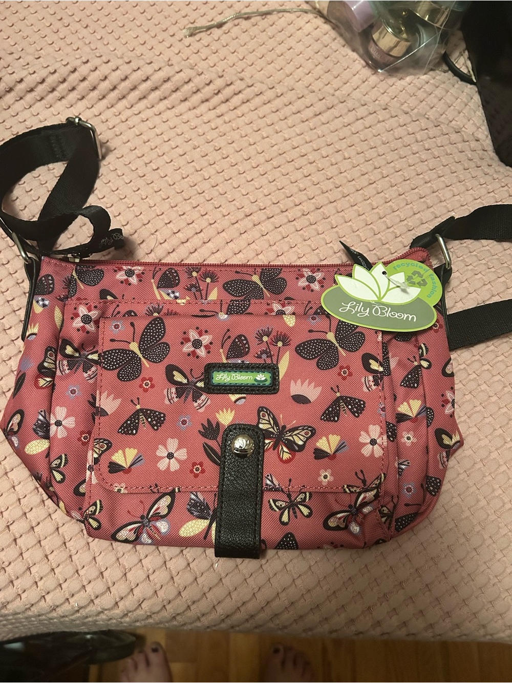 Lily Bloom Rose Pink Butterfly & Floral Crossbody Bag